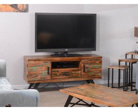 Meuble TV bois recyclé patiné
