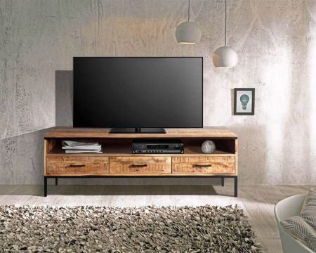 Meuble TV style épuré en bois de manguier massif et métal "Mango" 
