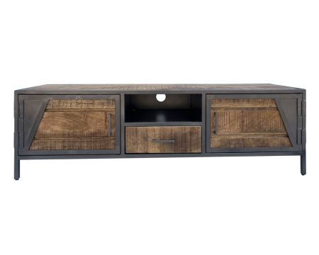 Meuble télé bois et métal gris style industriel "Vista" 150 cm