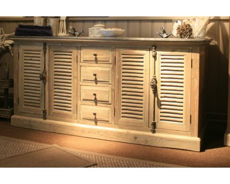 Meuble double vasque en pin recyclé et pierre "Provence"