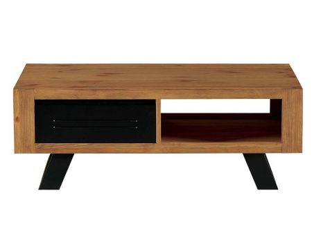 Table basse industrielle bicolore en bois massif avec tiroir "Cardiff"