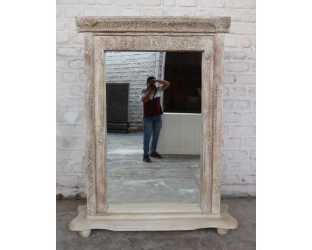 Miroir indien avec cadre bois sculpté modèle unique "Vieille Porte"