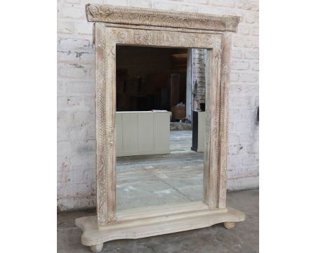 Miroir indien avec cadre bois sculpté modèle unique "Vieille Porte"