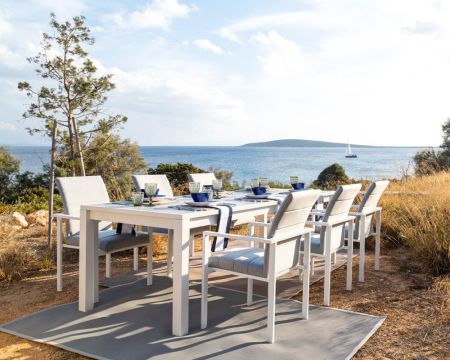 Table extérieure moderne en céramique et aluminium blanc "Terrasse"