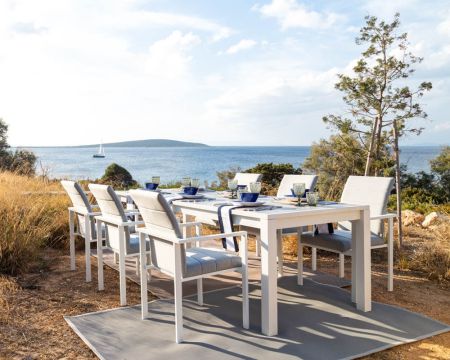 Salon de jardin haut de gamme table et 6 chaises blanches "Terrasse"