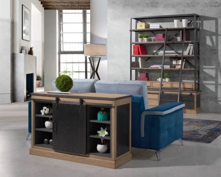 Meuble d’appui métal brossé et chêne style industriel "San Francisco"