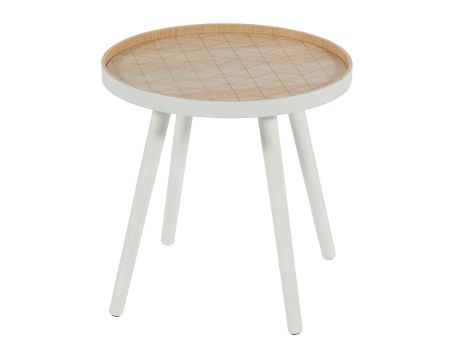 Table d'appoint blanche design plateau gravé "Mona Casita" diam. 41cm
