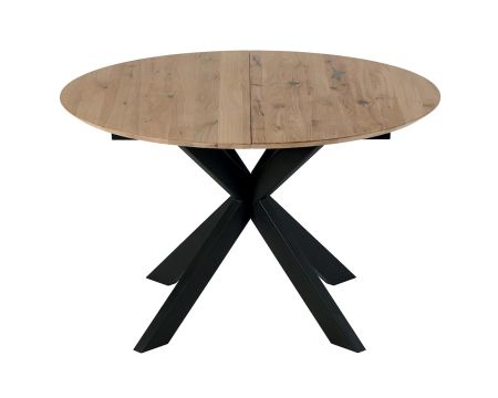 Table à manger ronde 120 cm extensible en chêne massif blanchi "Lana"