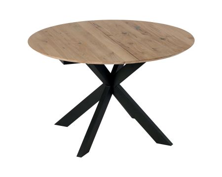 Table à manger ronde 120 cm extensible en chêne massif blanchi "Lana"