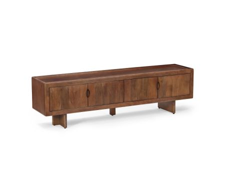 Meuble TV bas 4 portes 180 cm en manguier massif "Odessa" teinte noyer