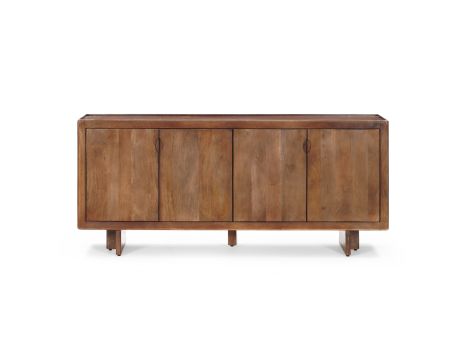 Enfilade esprit rétro chic 4 portes 180 cm en manguier massif teinte noyer "Odessa"