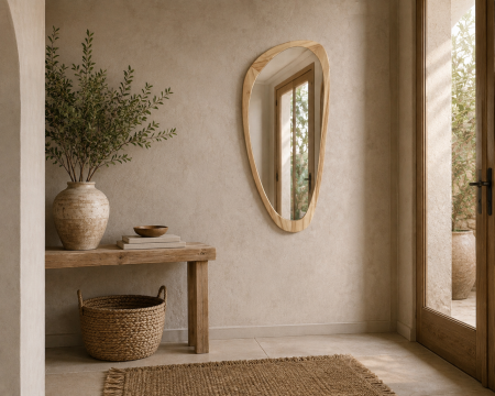 Miroir forme organique avec cadre en bois "Solira" 130 cm de haut