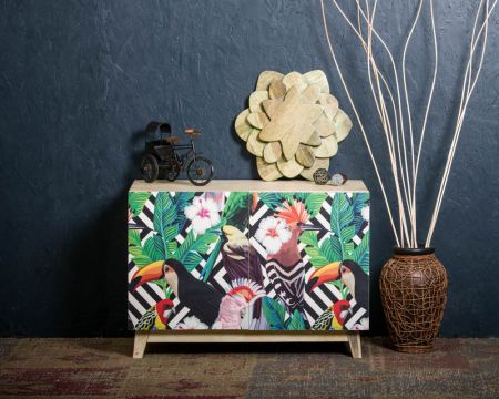 Meuble de rangement design tropical "Pop Vintage" en bois massif