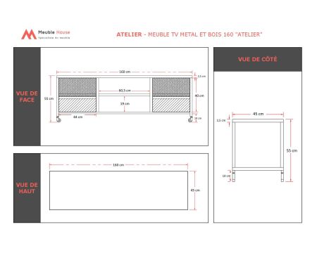 Meuble TV 160 cm métal et bois blanc "Atelier Blanc"