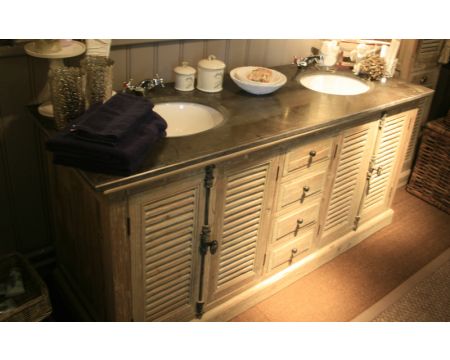 Meuble double vasque en pin recyclé et pierre "Provence"