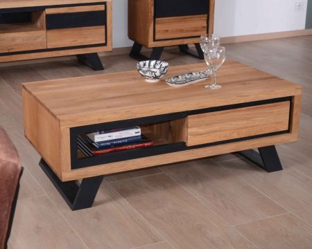 Table basse bois et noir 1 tiroir "Toly" Casita