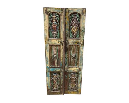 Porte indienne double en bois sculpté massif et patiné "Vieille Porte"