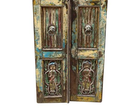 Porte indienne double en bois sculpté massif et patiné "Vieille Porte"