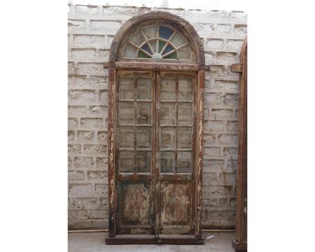 Belle porte indienne ajourée bois patiné "Vieille Porte" pièce unique