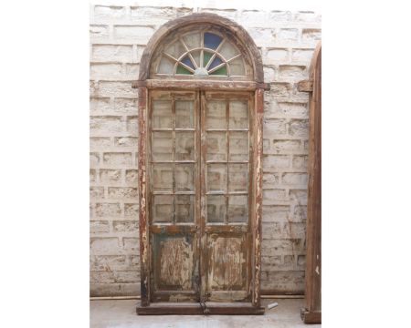 Belle porte indienne ajourée bois patiné "Vieille Porte" pièce unique