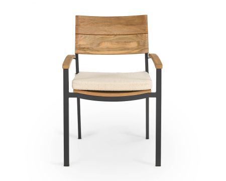 Chaise de jardin haut de gamme en teck et aluminium "Chair'ming" coussin en tissu bouclette écru
