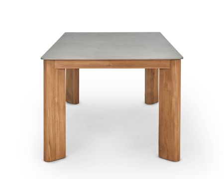 Table de repas 200 cm plateau céramique gris effet béton "Merik" en teck massif
