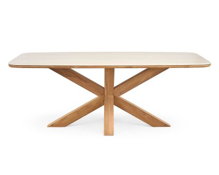Table de jardin 200 cm en teck massif avec plateau céramique effet travertin "Avenor" piètement étoile
