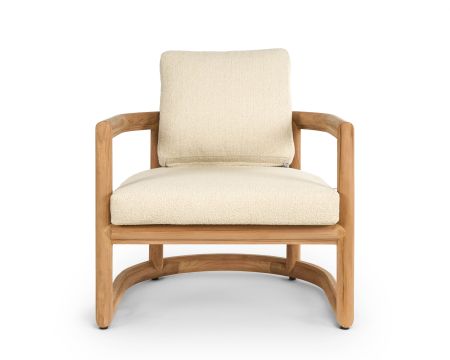 Fauteuil de jardin enveloppant "Alizé" en teck massif et coussins bouclette écru