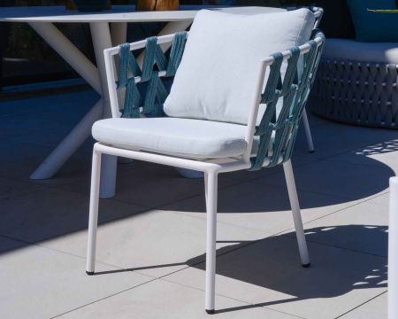 Lot de 2 chaises de jardin design "Saumur" alu, tissu et corde bleue