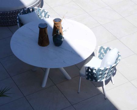 Lot de 2 chaises de jardin design "Saumur" alu, tissu et corde bleue