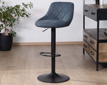 Lot de 2 chaises de bar réglable en hauteur en tissu bleu et pied métal noir "O'Neal"