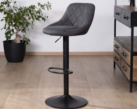 Lot de 2 chaises de bar réglable en hauteur en tissu noir et pied métal noir "O'Neal"