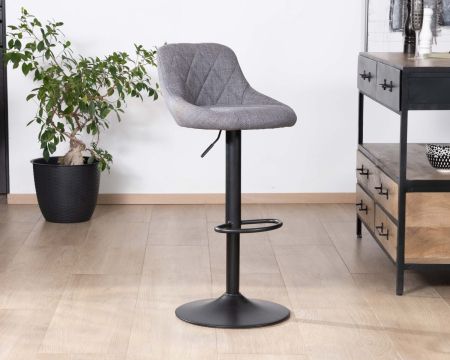 Lot de 2 chaises de bar réglable en hauteur en tissu gris et pied métal noir "O'Neal"