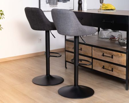 Lot de 2 chaises de bar réglable en hauteur en tissu noir et pied métal noir "O'Neal"