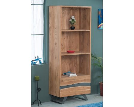 Bibliothèque en bois d’acacia massif naturel et pieds métal "Zen"