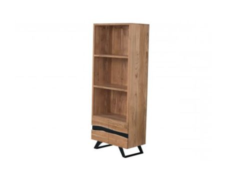 Bibliothèque contemporaine en métal noir et acacia "Zen Black"