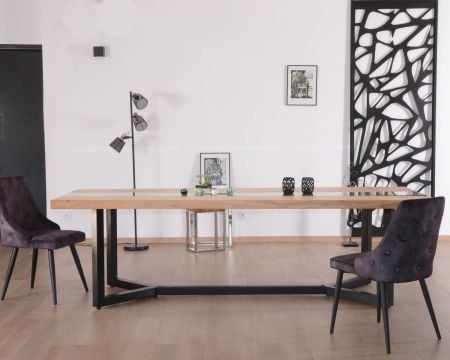 Table à manger contemporaine métal, bois et verre "Cassiopée" 280 cm