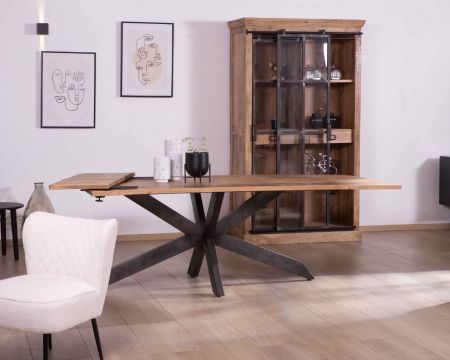 Table de repas extensible 180-260cm pied étoile bois métal "Caractère"