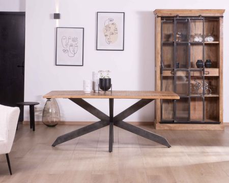 Table de repas extensible 180-260cm pied étoile bois métal "Caractère"