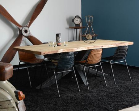 Table à manger haut de gamme plateau bois épais pieds métal "3D" 240cm