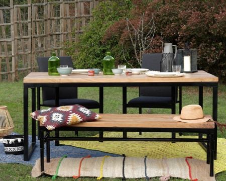 Grande table à manger industrielle en bois et métal "Garden"