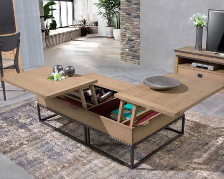 Table basse avec plateaux élévateurs retour droit "San Francisco"