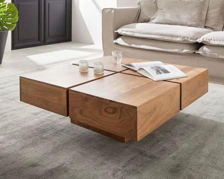Table basse carrée style contemporain en bois massif naturel "Pablo"