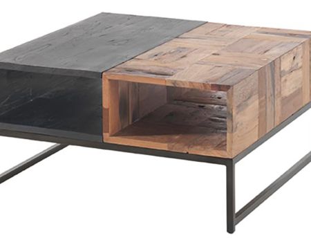 Table basse carré 80x80cm en bois de bateau recyclé et métal "Alma"