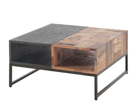 Table basse carré 80x80cm en bois de bateau recyclé et métal "Alma"