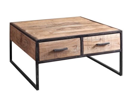 Table basse carrée bois massif et métal "Urban Métal"