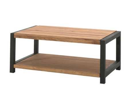 Table basse rectangle "Catane" double plateau en métal et chêne huilé