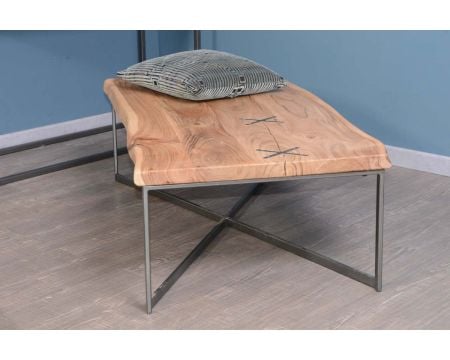 Table basse tronc rectangulaire métal et bois 117 cm "Zen"