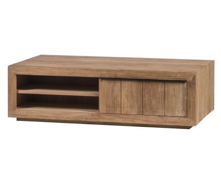 Table basse design en bois de teck recyclé 2 tiroirs "Square"