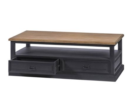 Table de salon noire style rétro chic en teck naturel "Timeless"